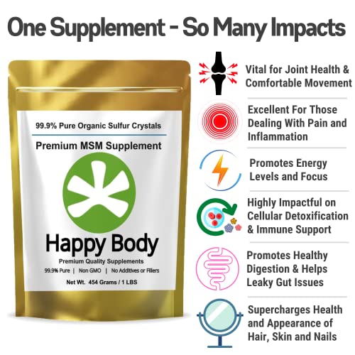 Organic Sulfur Crystals, 99.9% Pure MSM Crystals, Premium MSM Supplement - 1 LBS Pack